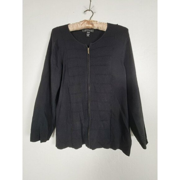 Cable & Gauge Sweaters - Cable & Gauge Women's Zipper Front Crew Neck Cardigan Sweater Black Size Large